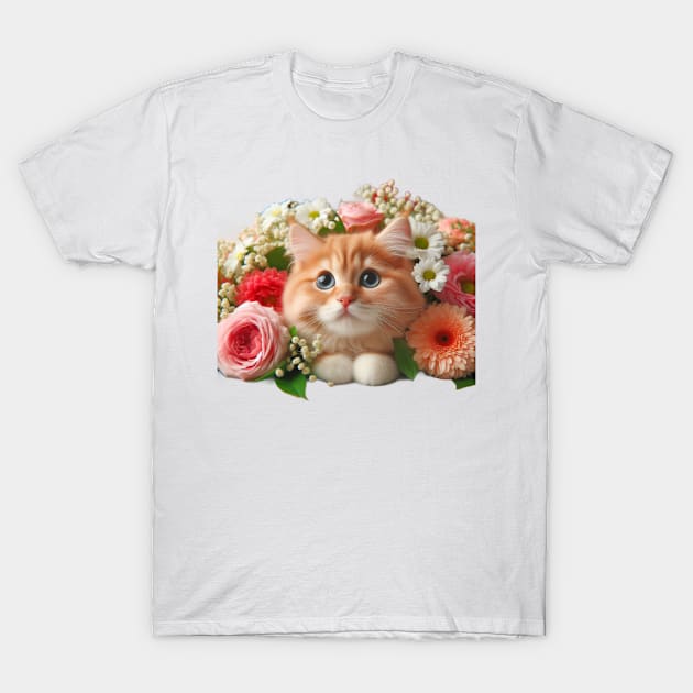 Floral Feline Fiesta: A Funny and Cute Cat's Whimsical Garden Adventure T-Shirt by Divineshopy